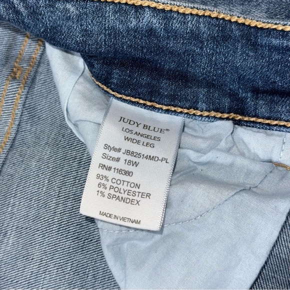 Judy Blue High Waist Wide Leg Jeans Medium Blue Stretch Whiskered - Picture 9 of 12